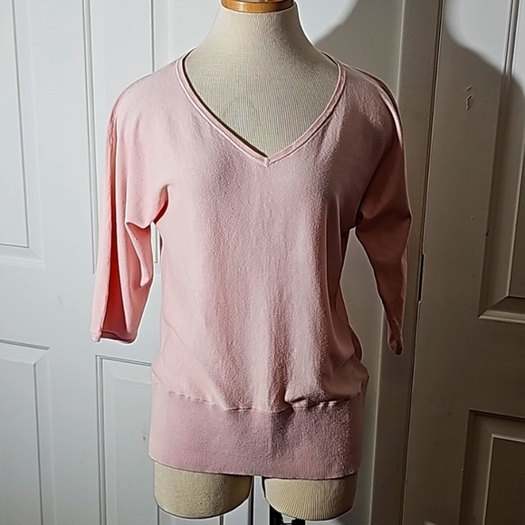 Talbots light pink pop over sweater.  Size medium Petite. Lightweight. - Picture 1 of 11